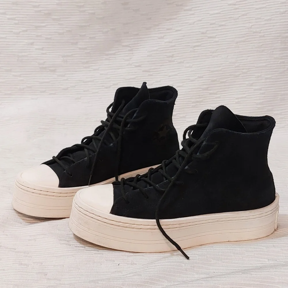 Black High-Top Platform Sneakers with White Toe and Sole - Picture 4 of 10